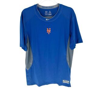 New York Mets Nike Shirt Mens XL Blue Pro Combat Fitted Short Sleeve Performance